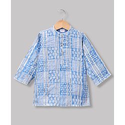 Babyhug Woven Full Sleeves Printed Kurta & Dhoti Set - Blue
