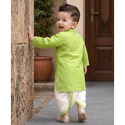 Babyhug 100% Cotton Cambric Woven Full Sleeves Floral Printed Dhoti Kurta Set - Green