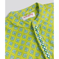 Babyhug 100% Cotton Cambric Woven Full Sleeves Floral Printed Dhoti Kurta Set - Green