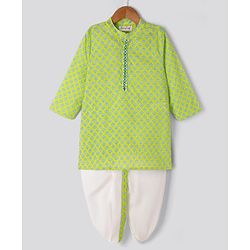 Babyhug 100% Cotton Cambric Woven Full Sleeves Floral Printed Dhoti Kurta Set - Green