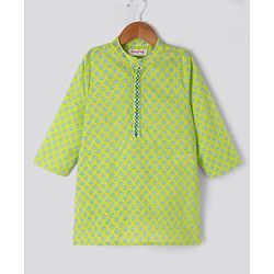 Babyhug 100% Cotton Cambric Woven Full Sleeves Floral Printed Dhoti Kurta Set - Green