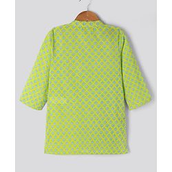 Babyhug 100% Cotton Cambric Woven Full Sleeves Floral Printed Dhoti Kurta Set - Green