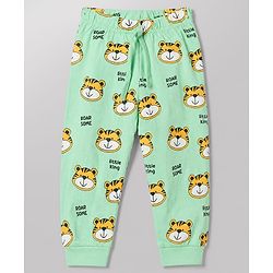 Babyhug 100% Cotton Knit Full Sleeves T-Shirt & Pyjama Night Suit with Tiger Print - Yellow