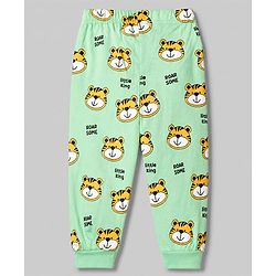 Babyhug 100% Cotton Knit Full Sleeves T-Shirt & Pyjama Night Suit with Tiger Print - Yellow