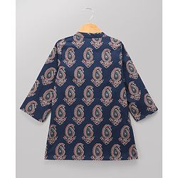 Babyhug 100% Cotton Cambric Woven Full Sleeves Printed Kurta & Dhoti Set - Navy Blue