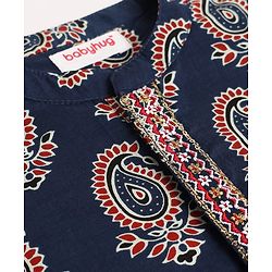 Babyhug 100% Cotton Cambric Woven Full Sleeves Printed Kurta & Dhoti Set - Navy Blue