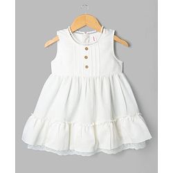 Babyhug Cotton Blend Woven Sleeveless Solid Kurti Salwar and Dupatta - White