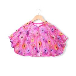 Babyhug Net Woven Sleeveless Choli & Lehenga Set With Floral Embroidered Jacket - Fuchsia