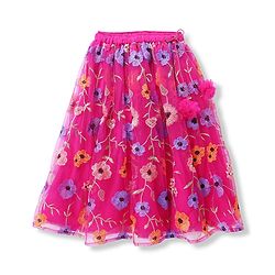 Babyhug Net Woven Sleeveless Choli & Lehenga Set With Floral Embroidered Jacket - Fuchsia