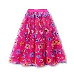 Babyhug Net Woven Sleeveless Choli & Lehenga Set With Floral Embroidered Jacket - Fuchsia