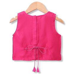 Babyhug Net Woven Sleeveless Choli & Lehenga Set With Floral Embroidered Jacket - Fuchsia