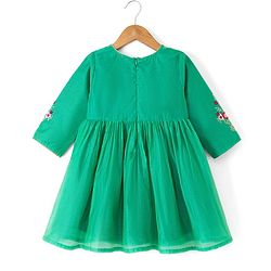 Babyhug Chanderi Woven Three-Fourth Sleeves Kurta & Gharara Set With Dupatta & Floral Embroidery - Green