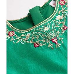 Babyhug Chanderi Woven Three-Fourth Sleeves Kurta & Gharara Set With Dupatta & Floral Embroidery - Green