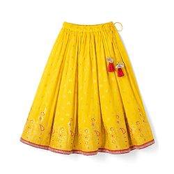 Babyhug Georgette Woven Half Sleeves Lehenga Choli and Dupatta Set With Floral Embroidery & Foil Print - Yellow