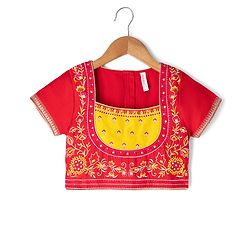Babyhug Georgette Woven Half Sleeves Lehenga Choli and Dupatta Set With Floral Embroidery & Foil Print - Yellow