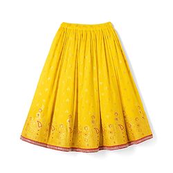 Babyhug Georgette Woven Half Sleeves Lehenga Choli and Dupatta Set With Floral Embroidery & Foil Print - Yellow