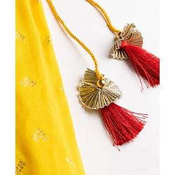 Babyhug Georgette Woven Half Sleeves Lehenga Choli and Dupatta Set With Floral Embroidery & Foil Print - Yellow