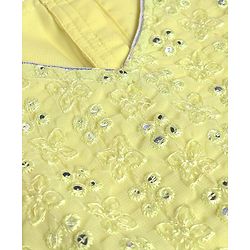 Babyhug Georgette Woven Frill Half Sleeves Lehenga Choli & Dupatta Set With Floral Sequin Embroidery - Limegreen