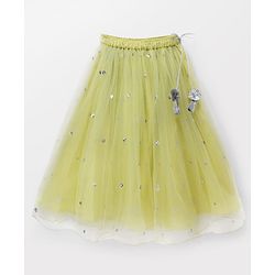 Babyhug Georgette Woven Frill Half Sleeves Lehenga Choli & Dupatta Set With Floral Sequin Embroidery - Limegreen