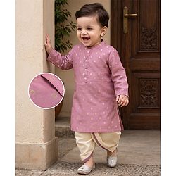 Babyhug Woven Blend Full Sleeves Embroidered Dhoti & Kurta Set - Purple