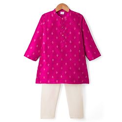Babyhug Cotton Blend Woven Full Sleeves Kurta & Pyjama Set with Foil Print - Fuchsia