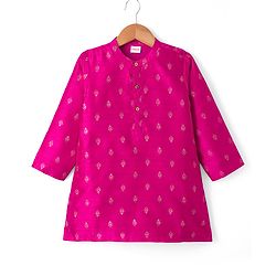 Babyhug Cotton Blend Woven Full Sleeves Kurta & Pyjama Set with Foil Print - Fuchsia