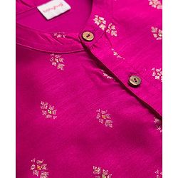 Babyhug Cotton Blend Woven Full Sleeves Kurta & Pyjama Set with Foil Print - Fuchsia