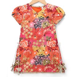 Babyhug Georgett Woven Half Sleeves Kurta & Palazzo Set With Floral Print & Dupatta - Orange