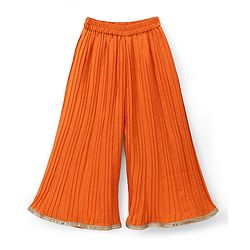 Babyhug Georgett Woven Half Sleeves Kurta & Palazzo Set With Floral Print & Dupatta - Orange
