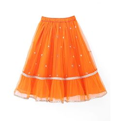 Babyhug Net Woven Embroidered Three-Fourth Sleeves Choli & Lehenga Set With Dupatta - Orange