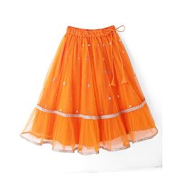 Babyhug Net Woven Embroidered Three-Fourth Sleeves Choli & Lehenga Set With Dupatta - Orange