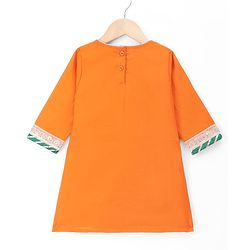 Babyhug Net Woven Embroidered Three-Fourth Sleeves Choli & Lehenga Set With Dupatta - Orange