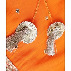 Babyhug Net Woven Embroidered Three-Fourth Sleeves Choli & Lehenga Set With Dupatta - Orange