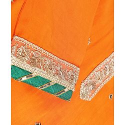 Babyhug Net Woven Embroidered Three-Fourth Sleeves Choli & Lehenga Set With Dupatta - Orange