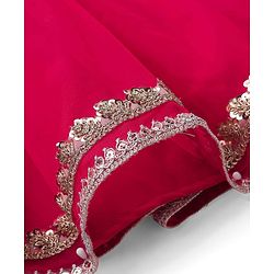 Babyhug Chiffon Three Fourth Sleeves Chinnon Floral Sequin Embroidered Lehenga Choli and Dupatta Set - Red