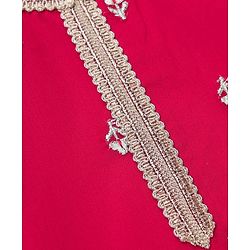 Babyhug Chiffon Three Fourth Sleeves Chinnon Floral Sequin Embroidered Lehenga Choli and Dupatta Set - Red
