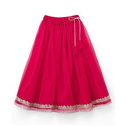 Babyhug Chiffon Three Fourth Sleeves Chinnon Floral Sequin Embroidered Lehenga Choli and Dupatta Set - Red