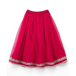 Babyhug Chiffon Three Fourth Sleeves Chinnon Floral Sequin Embroidered Lehenga Choli and Dupatta Set - Red