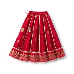 Babyhug Brocade Woven THree Fourth Sleeves Lehenga Choli and Dupatta Set with Floral Embroidery - Maroon