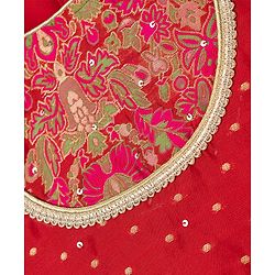 Babyhug Brocade Woven THree Fourth Sleeves Lehenga Choli and Dupatta Set with Floral Embroidery - Maroon