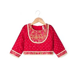 Babyhug Brocade Woven THree Fourth Sleeves Lehenga Choli and Dupatta Set with Floral Embroidery - Maroon