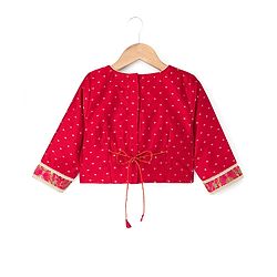 Babyhug Brocade Woven THree Fourth Sleeves Lehenga Choli and Dupatta Set with Floral Embroidery - Maroon