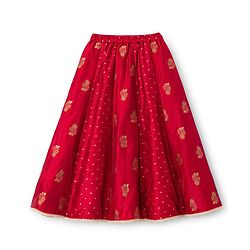 Babyhug Brocade Woven THree Fourth Sleeves Lehenga Choli and Dupatta Set with Floral Embroidery - Maroon