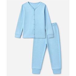 Babyhug Cotton Knit Full Sleeves Solid Thermal Set - Blue