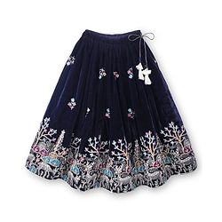 Babyhug Velvet Woven Lehenga Choli and Dupatta Set with Half Sleeves and Trees and Deer Embroidery in Navy Blue for 12-18 Months