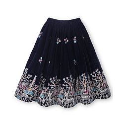 Babyhug Velvet Woven Lehenga Choli and Dupatta Set with Half Sleeves and Trees and Deer Embroidery in Navy Blue for 12-18 Months