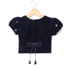 Babyhug Velvet Woven Lehenga Choli and Dupatta Set with Half Sleeves and Trees and Deer Embroidery in Navy Blue for 12-18 Months