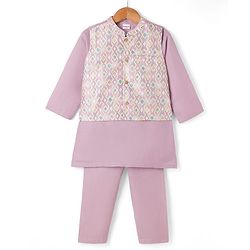 Babyhug 100% Cotton Woven Solid Kurta Pyjama Set With Embroidered Jacket- Purple