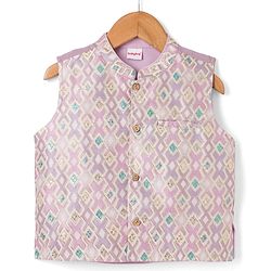 Babyhug 100% Cotton Woven Solid Kurta Pyjama Set With Embroidered Jacket- Purple