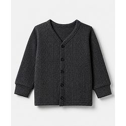 Babyhug Cotton Mix Knit Solid Front Open Thermal Inner Wear - Charcoal Grey